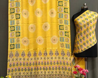 Modal Kalamkari Steam Print Saree | Gharchola Checks Border | Hand Block Designer Wrap