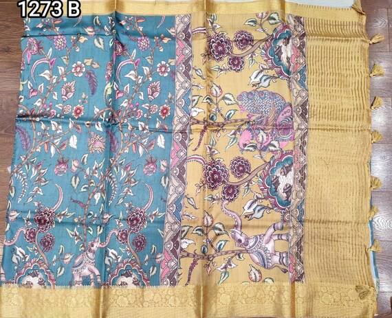 Muga Silk Saree, Kalamkari Flower Handloom, Patola Wedding Saree