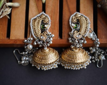 Pachi Kundan Jhumka Earrings | Indian Temple Jewelry, Gold-Tone