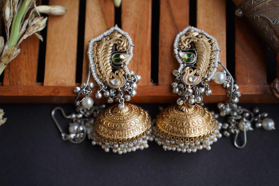Pachi Kundan Jhumka Earrings | Indian Temple Jewelry, Gold-Tone