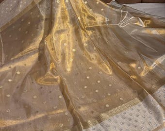 Copper Katan Zari Silk Saree, Handloom Banarasi Weaving, Wedding Saree