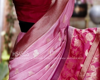 Chiniya Silk Saree | Ganga Jamuna Double Tone Border | Korvai Zari Checks Handloom Wrap