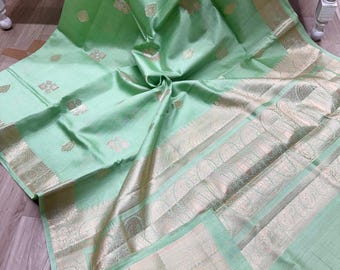 Buta Zari Silk Saree, Banarasi Handloom Weaving, Paithani Border