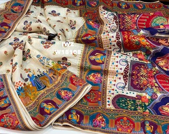 Kashmiri Work Saree with Pashmina Border | Buti Motifs, Rich Pallu & Blouse Piece | Indian Sari