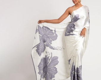 Japanese silk satin saree: office classy wear saree, gift for her.