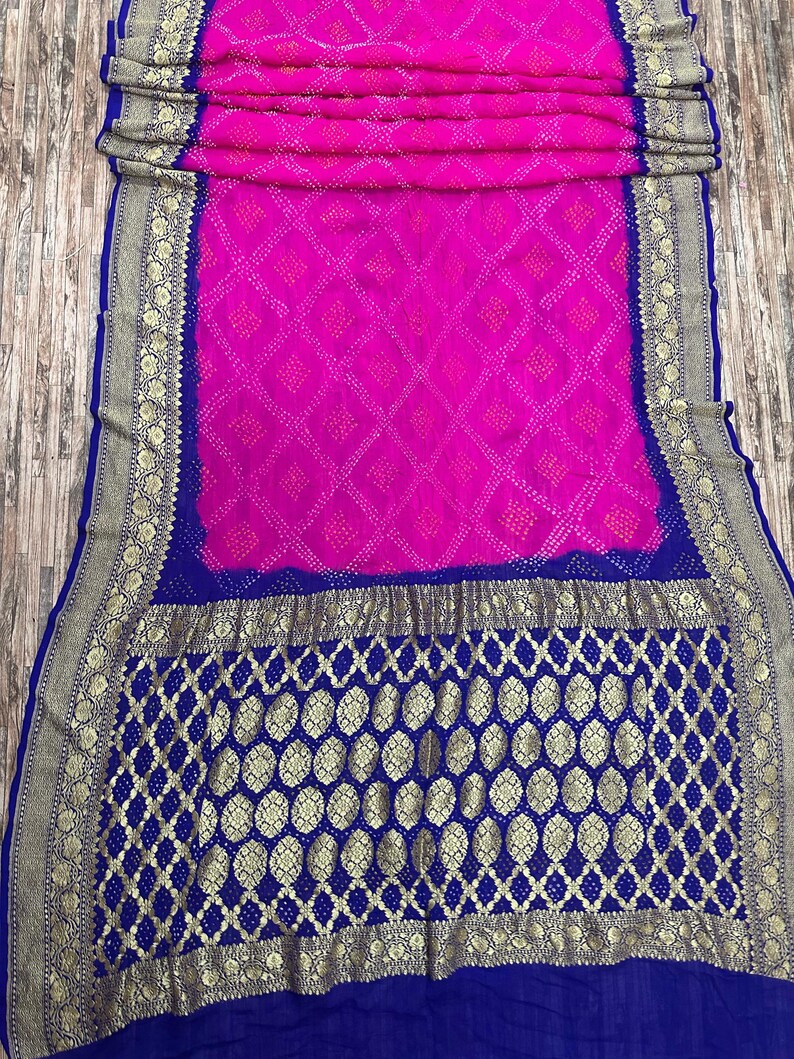 Handloom Bandhej Khaddi Georgette Saree, Banarasi Silk Border - Etsy