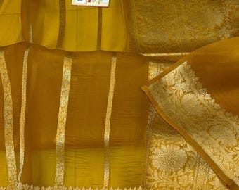 Kora Banarasi Silk Saree | Handloom Maheen Work Kalakari Design (Silkmark Certified)