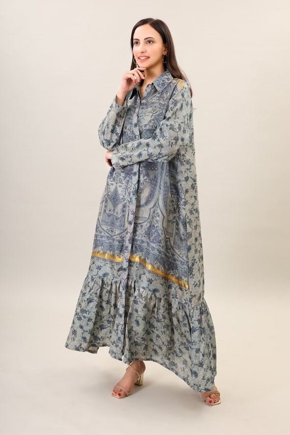 Handmade Silk Boho Maxi Dress, Psychedelic Print, One Size