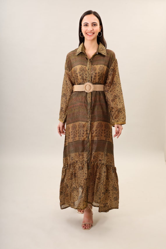 Boho Maxi Silk Dress, Psychedelic Print, Handmade