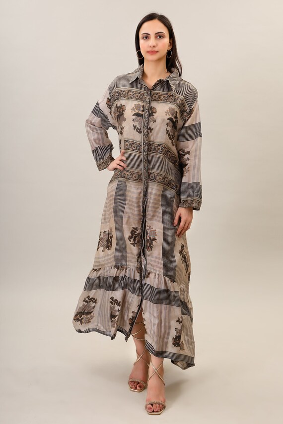 Handmade Silk Boho Maxi Dress - Psychedelic Print, One Size