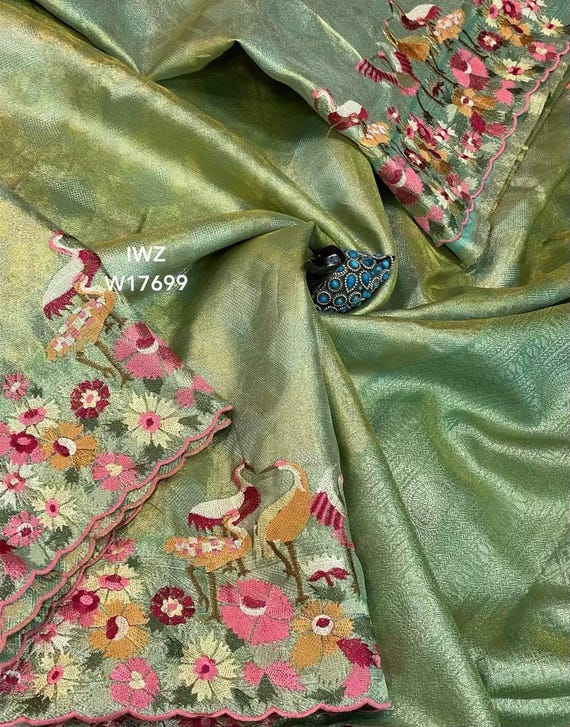 Handloom Silk Saree | Kancheepuram Zari, Parsi Embroidery Bridal Pattu