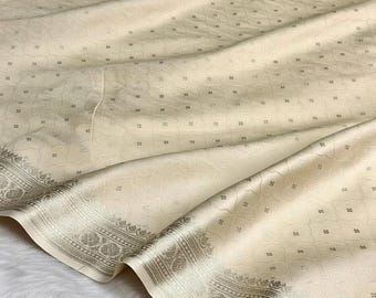 Pure Cream White Mashru Katan Zari Silk Saree: Handloom Banarasi Weave with Silk Mark