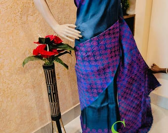 Handloom Katan Bishnupur Silk Saree, Wedding Banarasi, Dual Tone