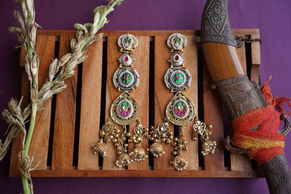 Kundan Jhumka Earrings | Indian Temple Jewelry with Ghungroos