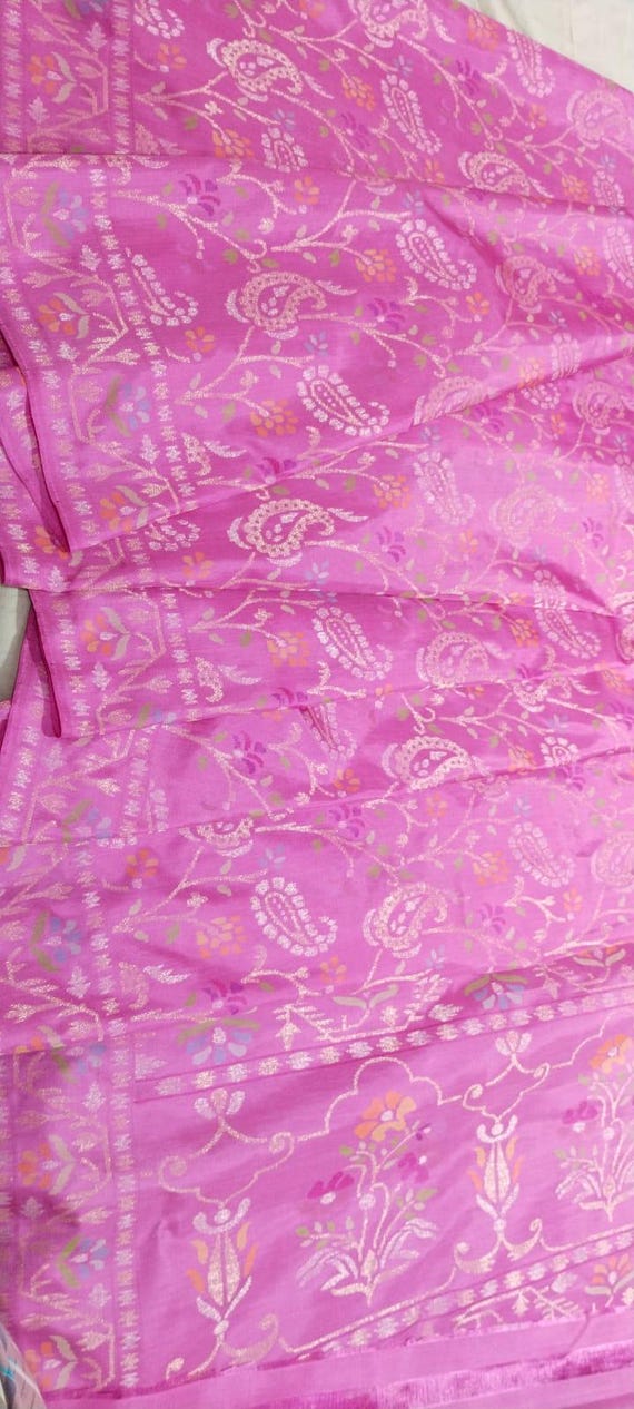 Real Gold Zari Silk Saree: Handloom Banarasi Jamdani Wedding Sari