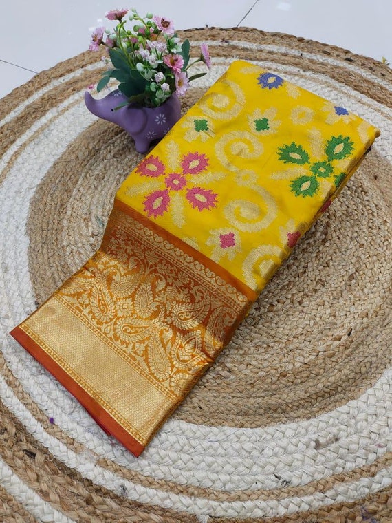 Katan Zari Silk Saree, Handloom Banarasi Weave, Heavy Border