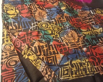 Handloom Batik Painted Tussar Silk Saree, Zari Border, Hand-Painted Floral Design