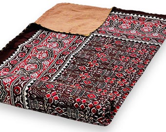 Vivid Handstitched Jaipuri Printed Pure Cotton Kantha Quilt, King Bedspread Blanket Throw Masterpiece