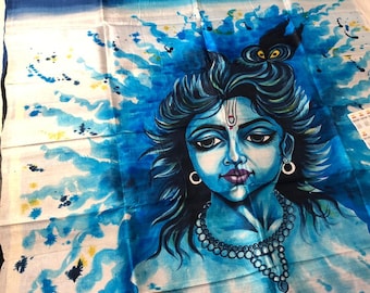 Hand-Painted Tussar Silk Saree: Artisan Certified Handloom Wrap Wedding Gift Sari