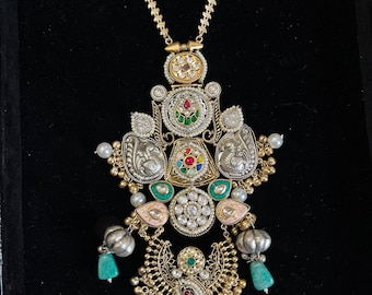 Handmade Kundan Necklace Set, Multi-Color Stone Beaded Indian Jewelry