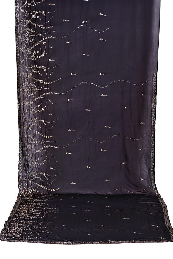 Black Mukesh Pure handwork Crepe wedding gift Saree