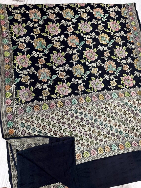 Handloom Banarasi Khaddi Georgette Chiffon Saree, Water Zari Weaving