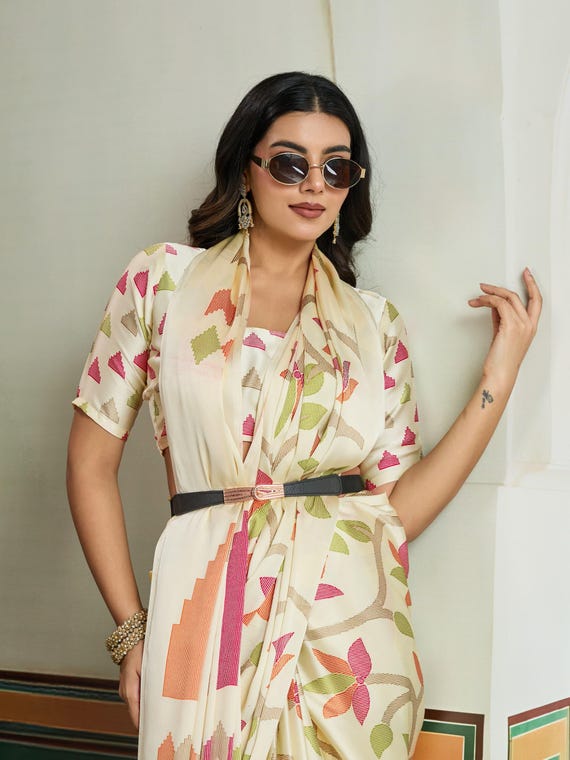 Modal Silk Saree, Ajrakh Floral print, soft sari.