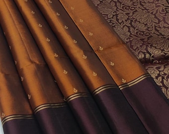Handloom brown Double Katan Silk Banarasi Saree, Silk Mark Certified