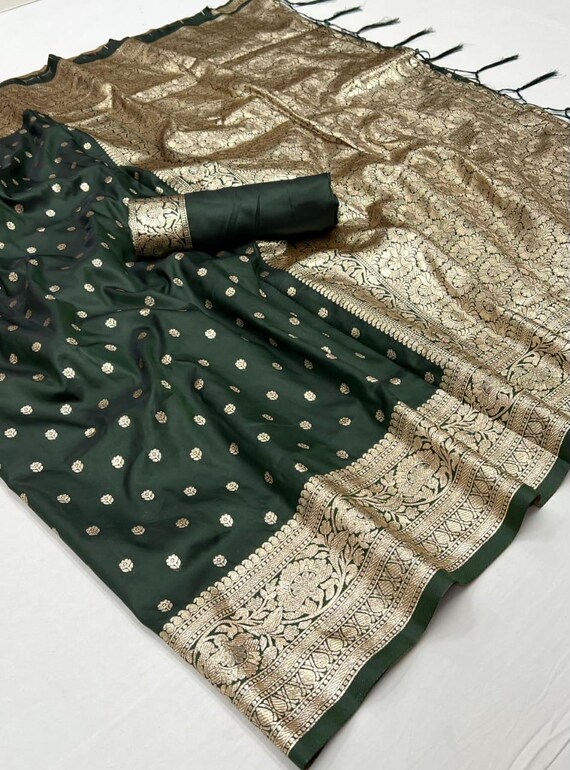 Katan Zari Silk Banarasi Saree, Handloom Weaving, Wedding Saree