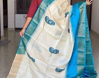 Muga Tussar Silk Saree, Handloom Kalamkari, Wedding Saree