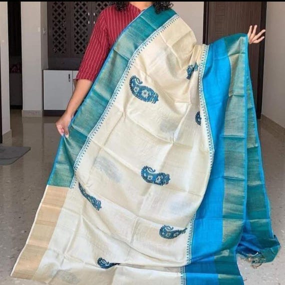 Muga Tussar Silk Saree, Handloom Kalamkari, Wedding Saree