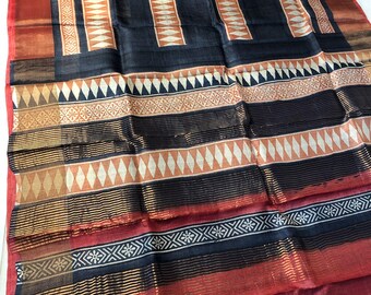 Hand-Painted Tussar Silk Saree: Artisan Certified Handloom Wrap Wedding Gift Sari