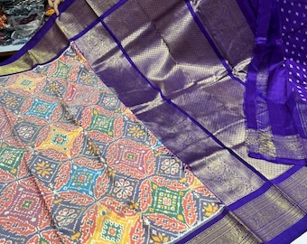 2 Gram Gold Kancheepuram x ikkat Silk Saree: Handloom Zari Bridal Pattu