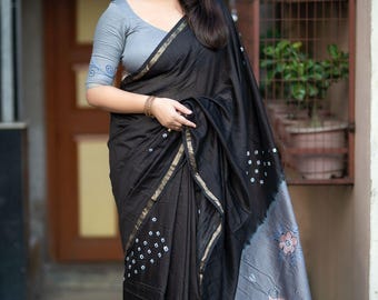 Extraordinary Handpainted Botanical Design Chanderi Silk, Magnificent Authentic Bandhani Wedding Celebration Sari Masterpiece