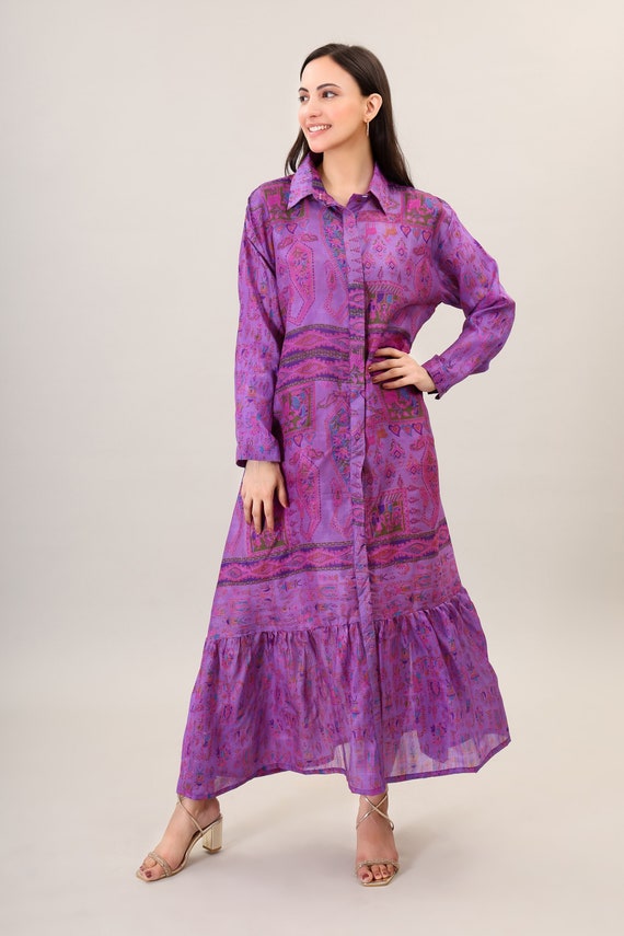 Handmade Silk Boho Maxi Dress, Psychedelic Print