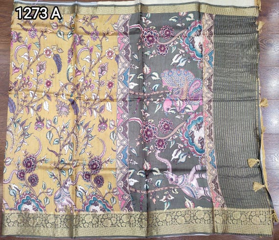 Muga Silk Saree, Kalamkari Flower Handloom, Patola Wedding Blouse