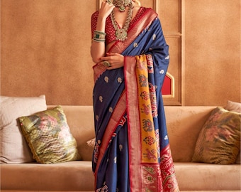 Extraordinary Handwoven Assam Muga Tussar Silk Saree, Magnificent Hast Patola Bridal Celebration Masterpiece