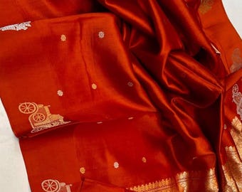 Handloom Katan Silk Banarasi Saree: Raw Mango, Silk Mark Certified