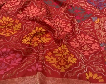 Real Gold Zari Jamdani Silk Saree: Handloom Banarasi Wedding Sari