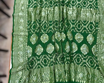 Heavy 80g Khadi Georgette Saree | Rai Bandhani Gold & Silver Kadwa Weave | Handloom Art