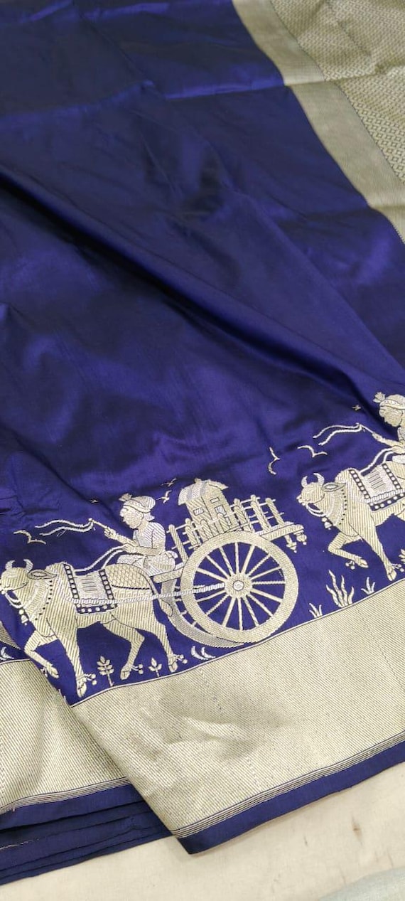 Handloom Katan Silk Saree, Wedding Zari, Banarasi Meenakari Muniya Border