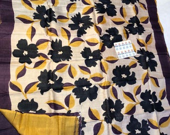 Handloom Muga Tussar Silk Saree: Kalamkari Flower Print Wedding Saree