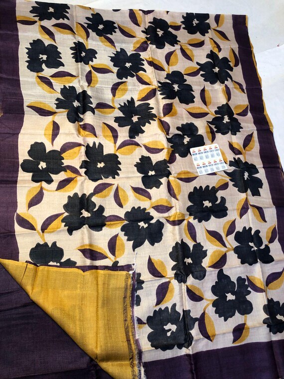Handloom Muga Tussar Silk Saree: Kalamkari Flower Print Wedding Saree