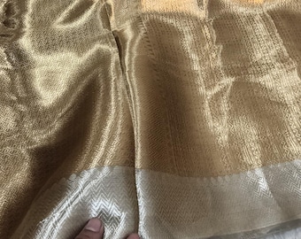 Luminous Pure Gold Tissue Silk Brocade Saree, Soft Bestselling Restocked Wedding Sari Masterpiece