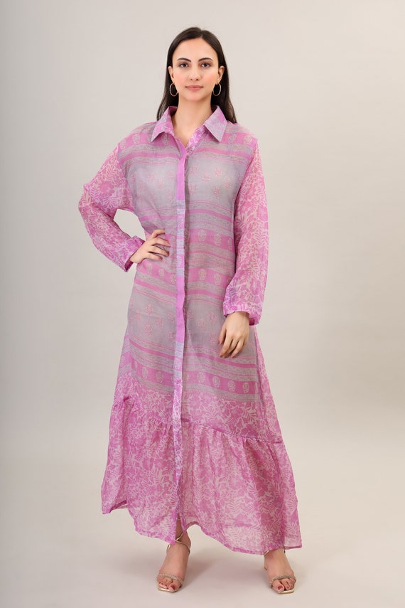 Boho Silk Maxi Dress - Psychedelic Print Bohemian Gown