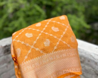 Crush Tissue Weaving Saree, Handloom Resham Varanasi Border, Silk Mark