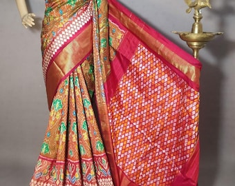 Handloom Ikkat Pattu Silk Saree, Double Weave Designer Saree
