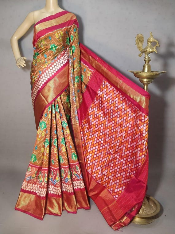 Handloom Ikkat Pattu Silk Saree, Double Weave Designer Saree