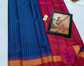 Pure Kanchipuram Silk Saree | Korvai Border Double Warp Stripes | Traditional Handloom Wrap