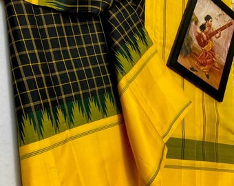 Pure Kanchipuram Silk Saree | No Zari Temple Korvai Border | Double Warp Handloom Wrap